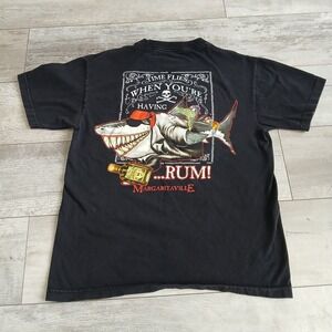 Margaritaville T Shirt Medium Black Time Flies Shark Rum Hollywood Mens